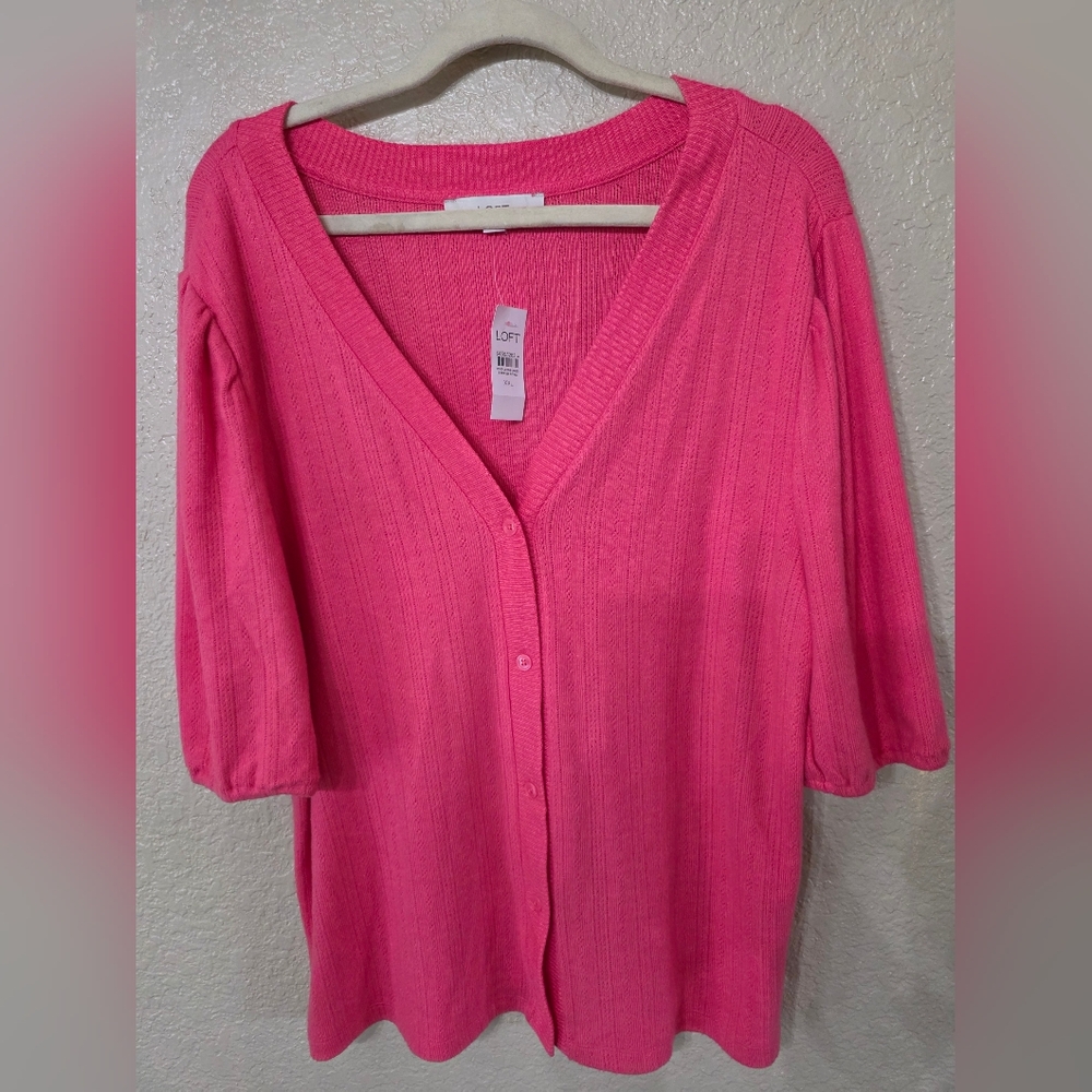 LOFT Pink Super Soft V-Neck Knit Cardigan